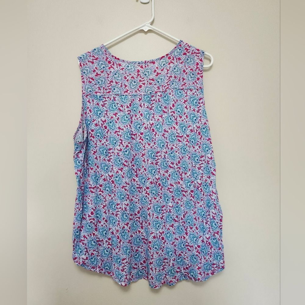 LOFT Pink Sleeveless V-Neck Blouse with Floral Design And Ties Size XXL - Picture 3 of 3